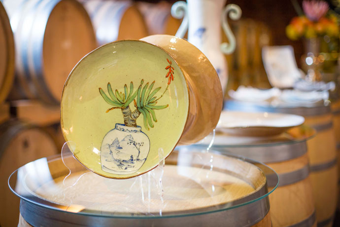 Lisa Ringwood, coloured slips and oxides, Aloe Plicatilis in vase bowl