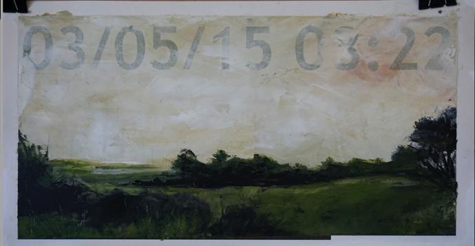 Time-coded Landscape #1, 30 cm x 60 cm, oil on ink-jet print, 2015.