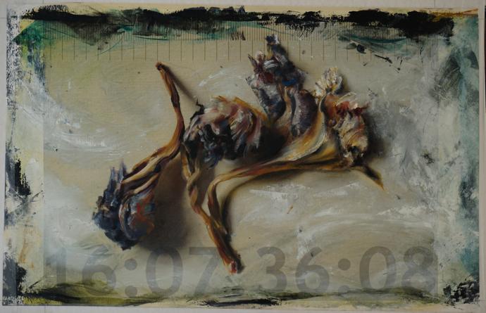 Time-coded Vanité Végétale #4, 30 cm x 40 cm, oil on ink-jet print, 2015.