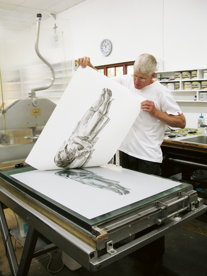 Mark Attwood in the print studio of The Artists’ Press.