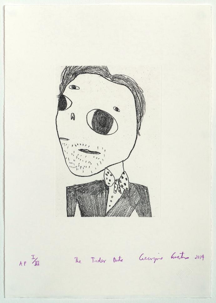 Georgina Gratrix The Tinder Date 2014 Soft ground etching on Zerkall Intaglio 250gsm Ed 15 38 x 27 cm