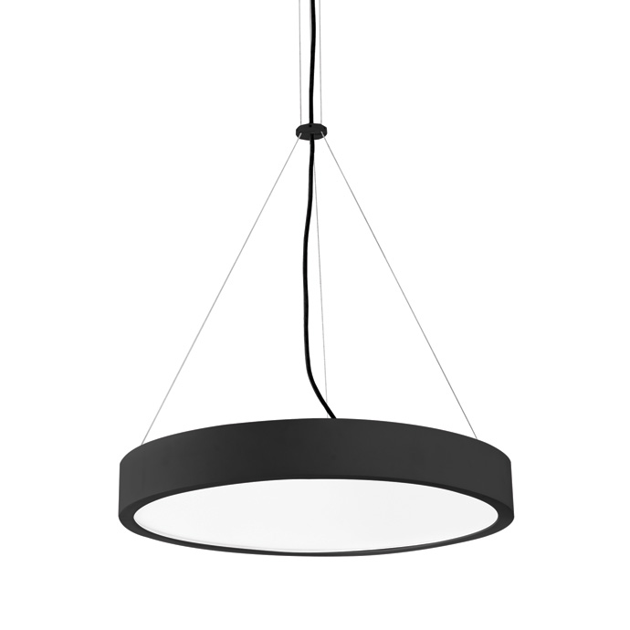 Black Circ LED pendant with an aluminium ring and metal base, R9 063