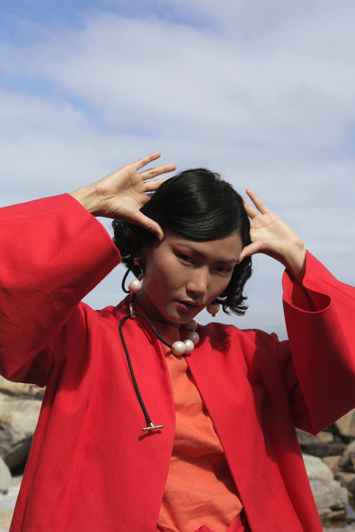 Enso A and B earrings. Kannon wrap pendant (1)