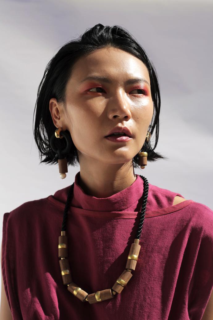 Haiku earrings. Pagoda neckpiece