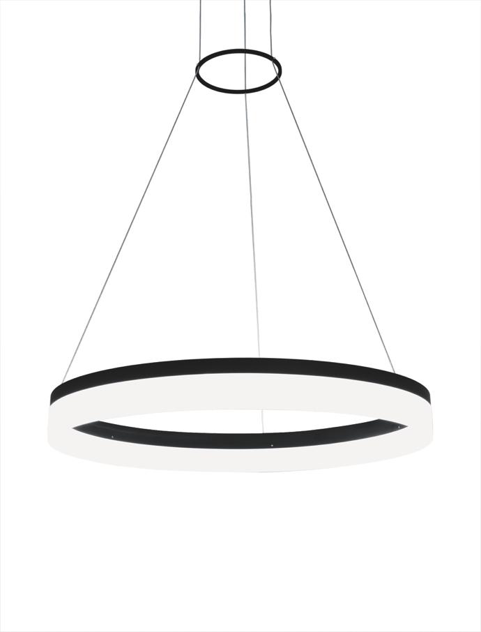 A ring LED decorative pendant available in white and black. 