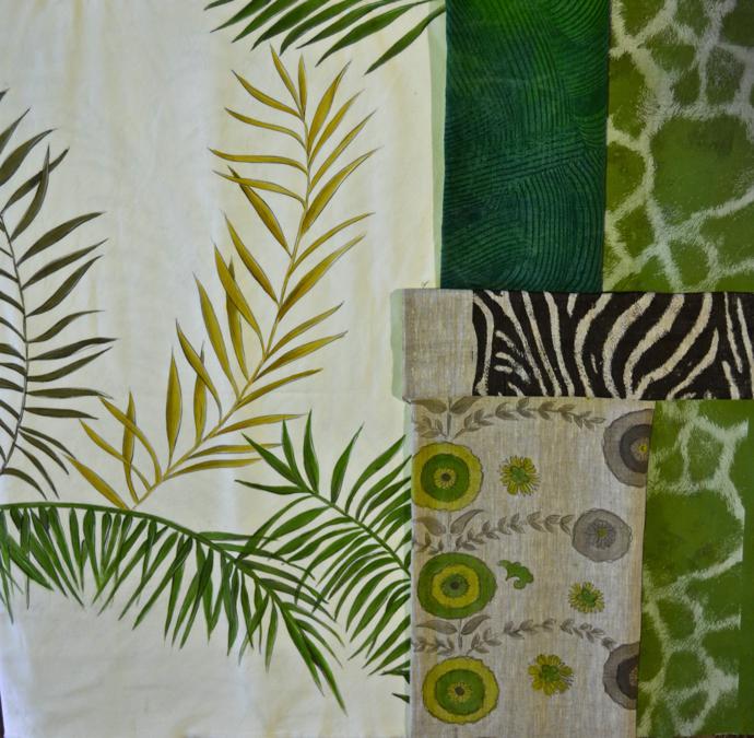 A palette of green African Sketchbook fabrics.