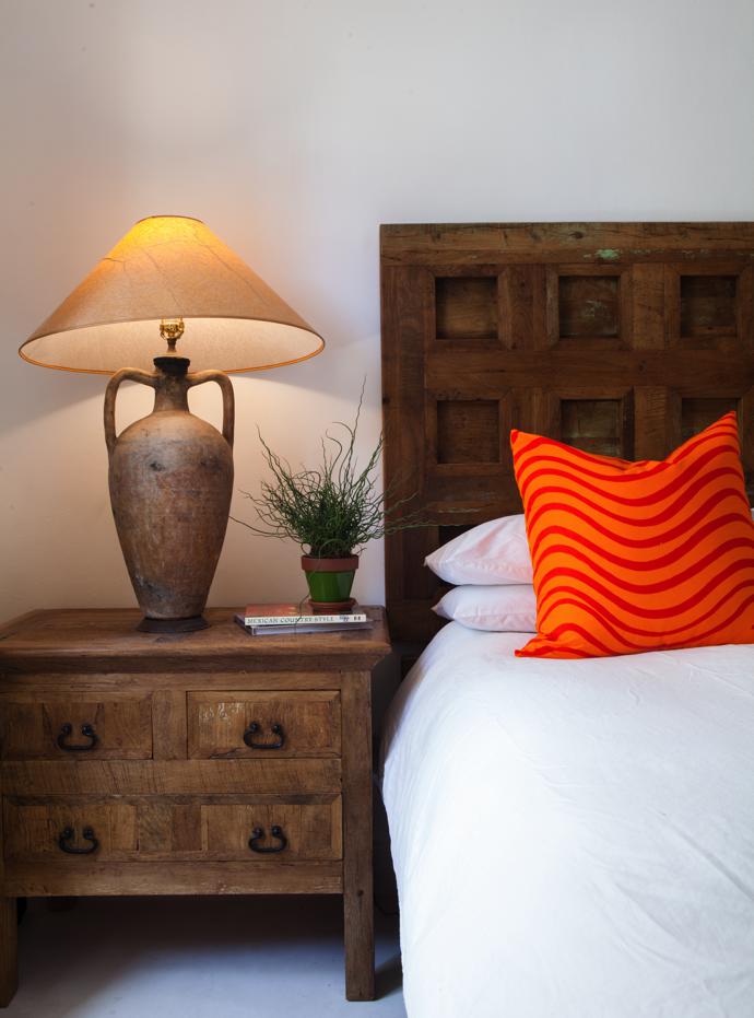 The bed, table and lamp are all by Wendy Owen Design. The headboard is an old gate from a jail in Mexico – how’s that for sweet dreams?