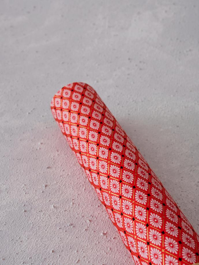 Patterned Yuzen Paper by WACCA, R160. Yuzen / Chiyagami paper is printed with traditional patterns derived from kimono designs and are used to cover tea tins, or to wrap items. Each roll contains two 63 x 24 cm sheets of hand-made paper.
