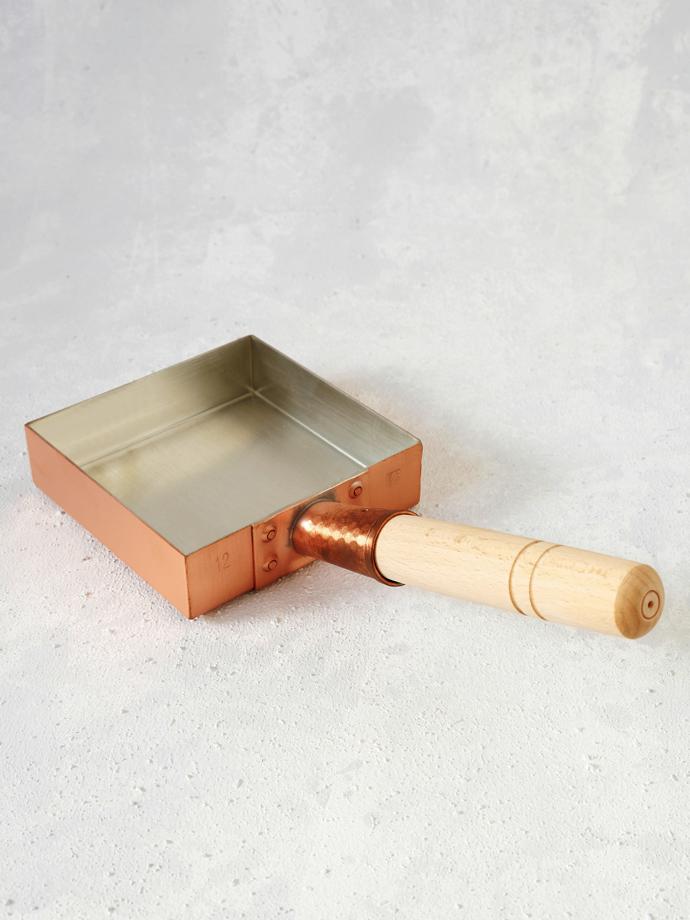 Square copper tamagoyaki pan (12cm) by Kobo Aizawa, R900. Square copper pan for making Japanese-style folded/ rolled omelettes (tamagoyaki).