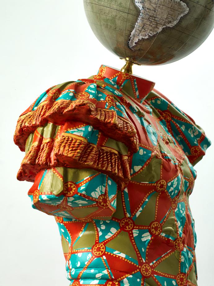 Julio-Claudian, a Marble  Torso of Emperor, 2018. Fibreglass sculpture,  hand-painted with Batik  pattern.