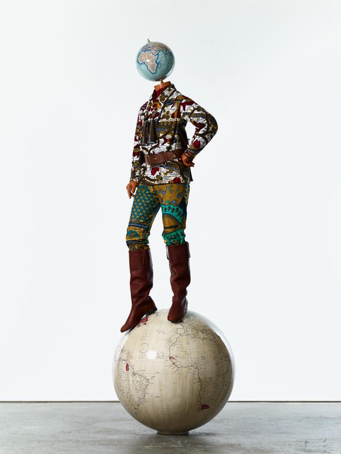 Post-Colonial Globe  Man, 2018. Fibreglass  sculpture, hand-painted  with Batik pattern.