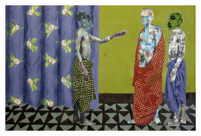 Congregants, 2019. Ntuli centres his own experience as a black South African man to mirror the collective experience of what he refers to as a ‘loop’ with no discernible resolution. Image by Solomon Moremong.
