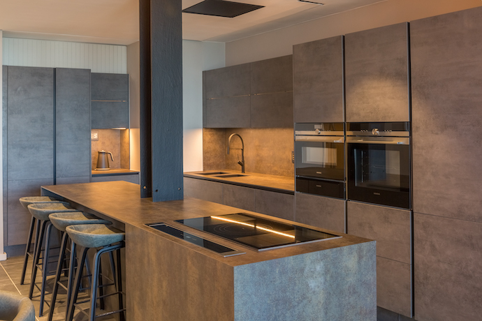  Inside Living’s Concrete Slate Grey repro finish for an industrial kitchen.