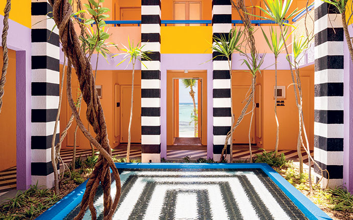 Opened in November 2018, the SALT of Palmar boutique hotel in Belle Mare, Mauritius features fresh, playful interiors by French multi-disciplinary designer Camille Walala.