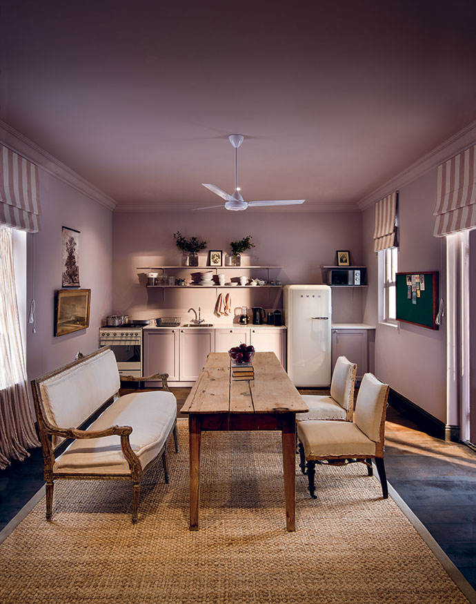 Mansion Block 5, one of five rooms with a dine-in kitchen. Gail preferred old-fashioned pinboards, pinned with specially designed quirky cards, to in-room hotel brochures or folders.