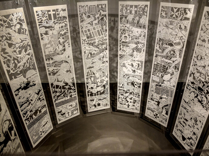 “Jersey; My Childhood Home” (2019), paper cutting, circumference 754 centimetres x 200 centimetres