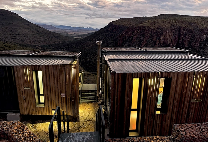 The positioning of the containers allows glimpses of the view.