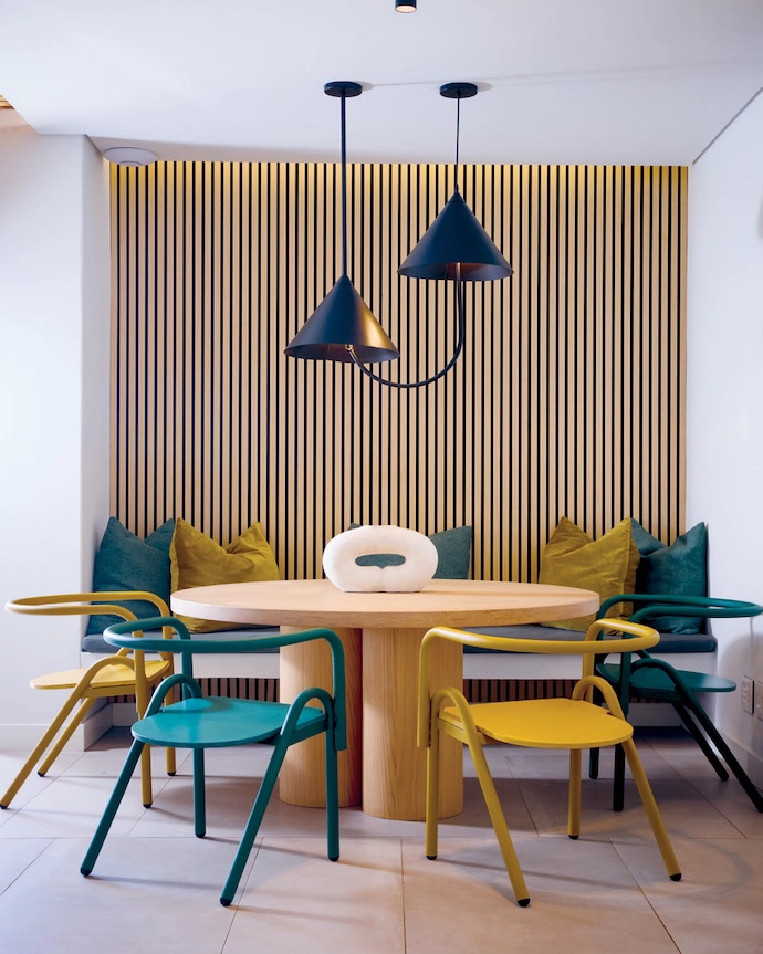One of many dining areas, starring a Stomp table by Hendre and chairs from Coricraft. 