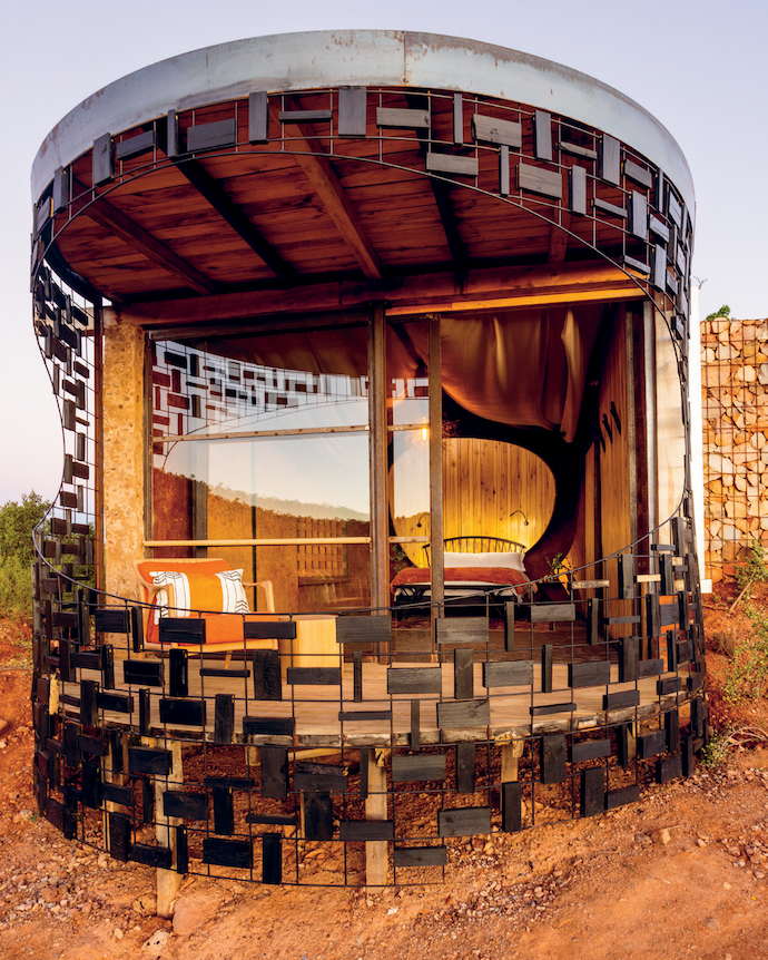 The main bedroom is positioned above the underground cabin.