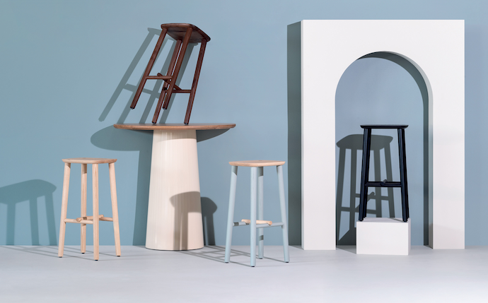 The barstools are part of the Stok collection and the table is from the Stam collection.