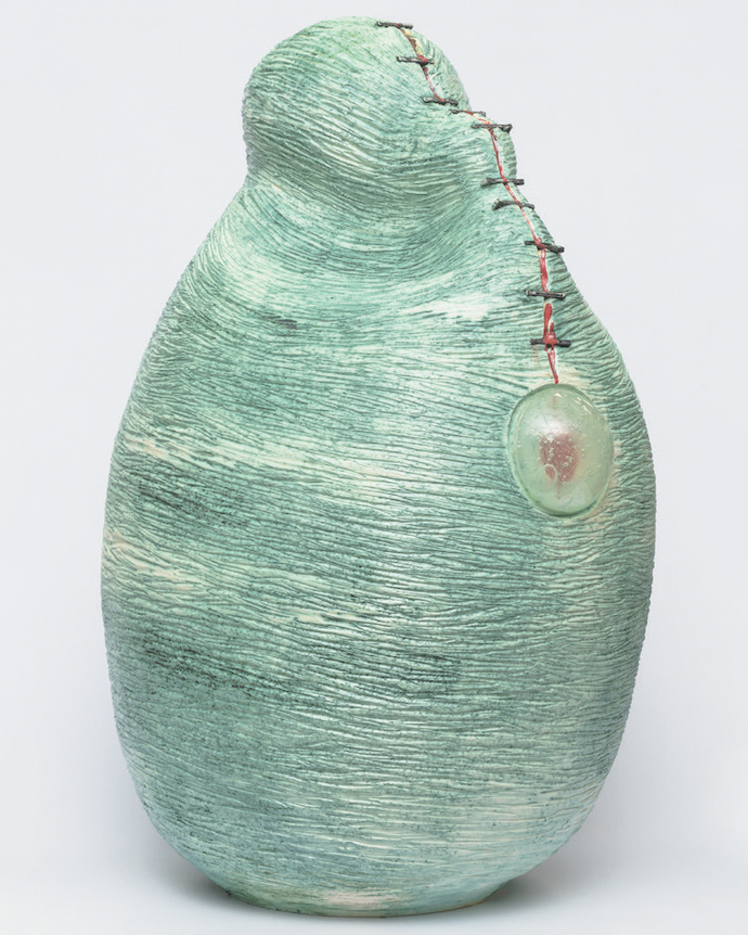 Blistering Truth, 2022 (ceramics, glass dome and fencing nails).