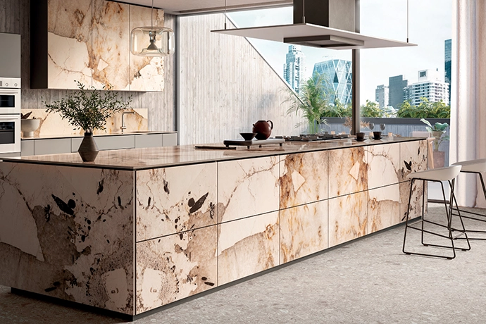 This contemporary kitchen with integrated Whirpool appliances is designed for streamlined, hi-tech living. The oven, fridge, dishwasher and hob are built in with precision, creating a minimalist yet functional environment.