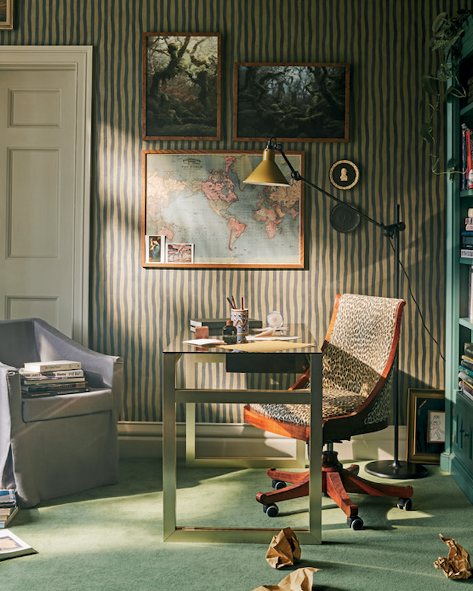 Artist’s Strip wallpaper from House of Hackney’s newest collection, and the Snug in the brand’s Shoreditch showroom.