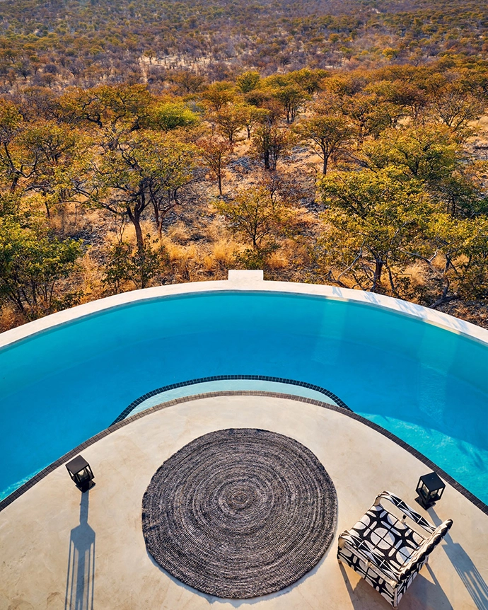 View over the pool from the bedroom’s balcony