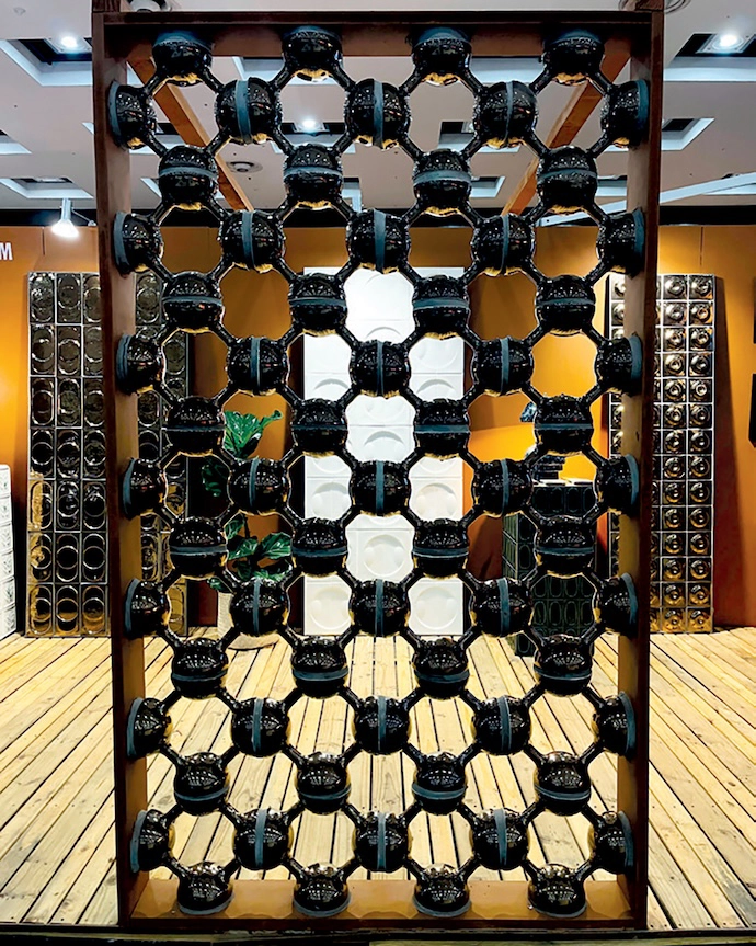 A screen of DNA breeze blocks at Rialheim’s Decorex Johannesburg stand.