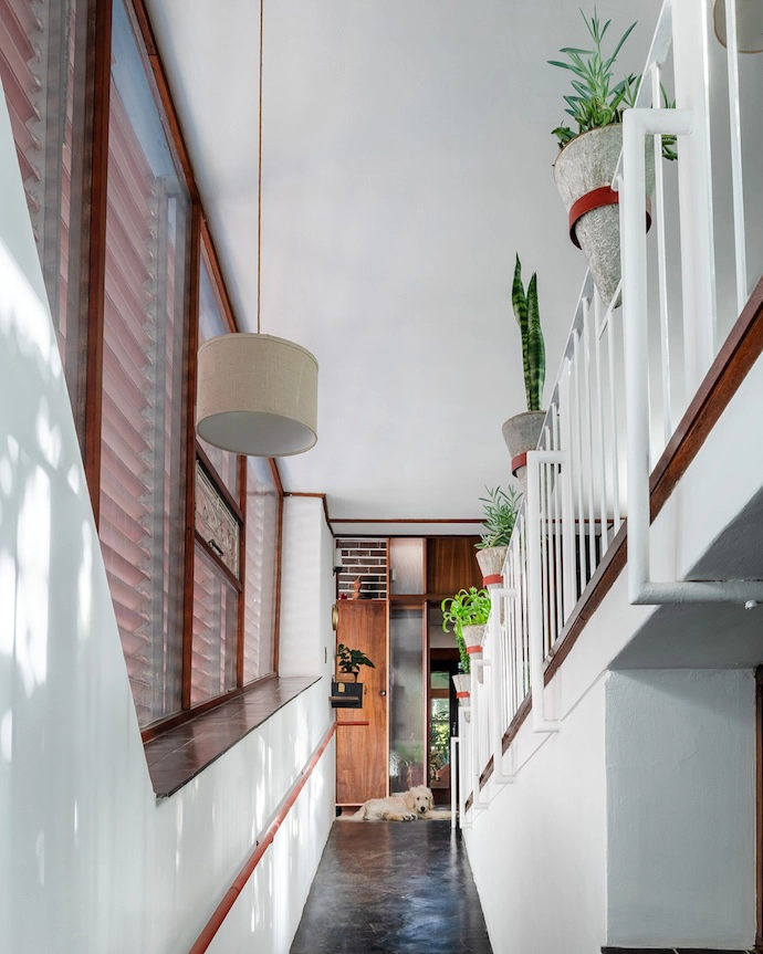 The three levels of the house are connected by ramps – which Johannes’s dog Borrie seems to enjoy.