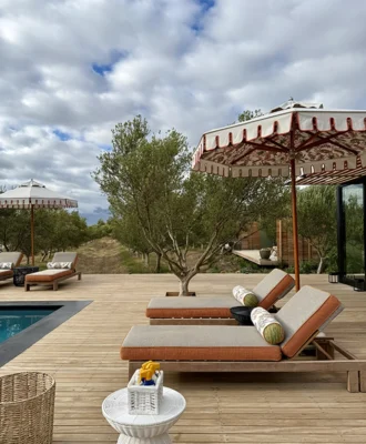 Nestled among tranquil olive groves, with sweeping views of the Simonsberg mountains, the luxurious Olijvenkraal Winelands Lodge pays homage to the slow rhythm of farm life.