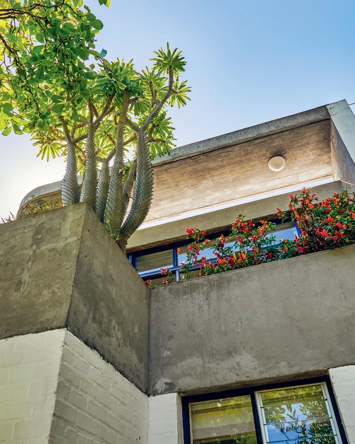 The bagged brick finish is complemented by smooth concrete.