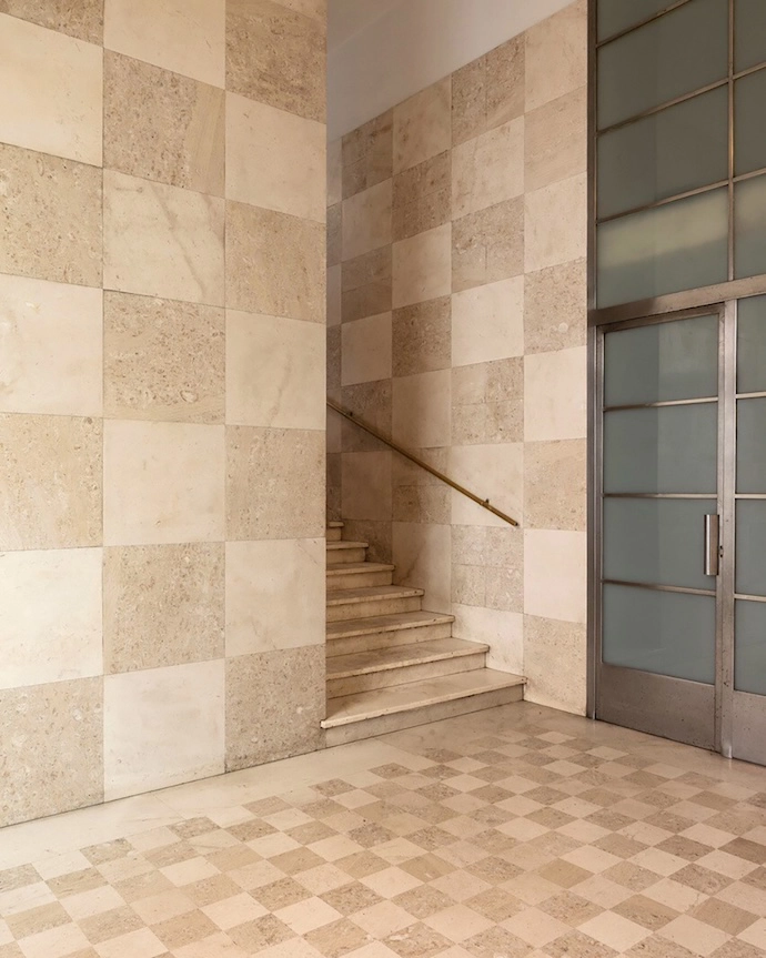 The apartment block's entrance hall.