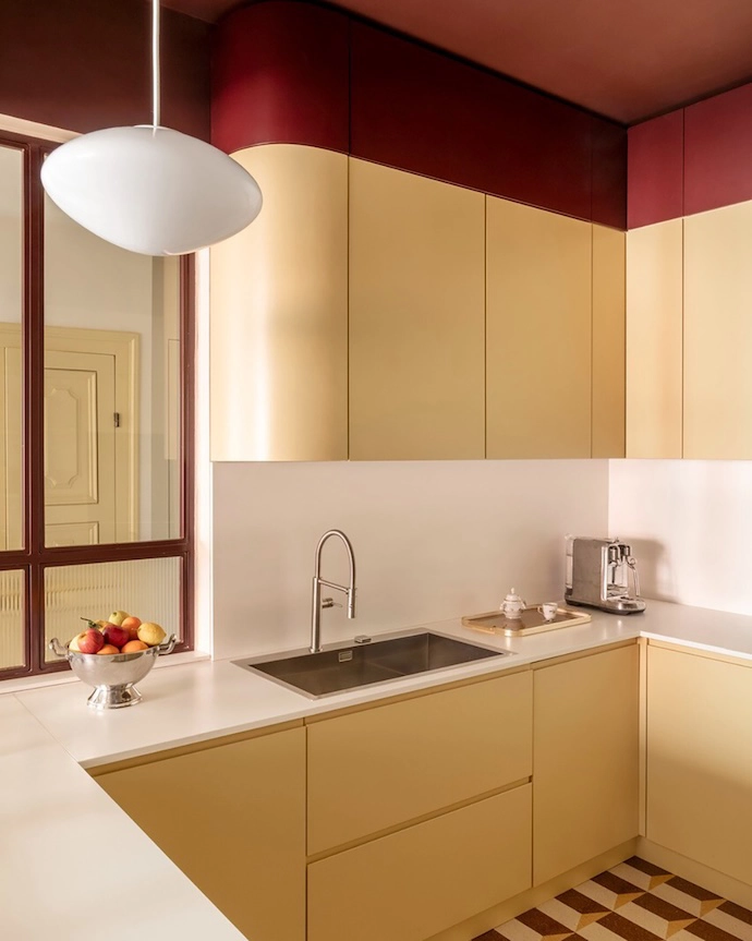Inside the kitchen.