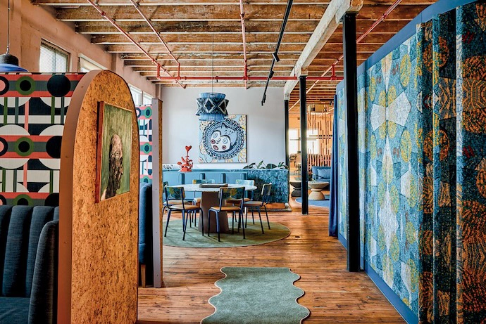  Server by Dokter and Misses, table by Acre Studio, chairs by Naturalis, rugs by Yudo, pendant light by Mash.T Design Studio.
