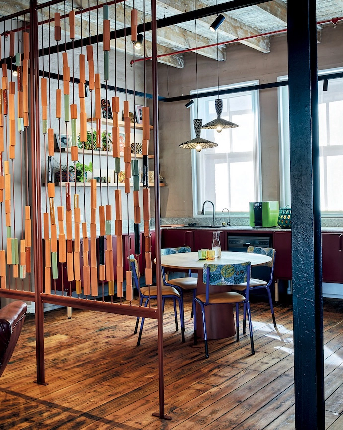 Kitchen unit by Dokter and Misses with beaded ceramic screens by Studio Kalki.