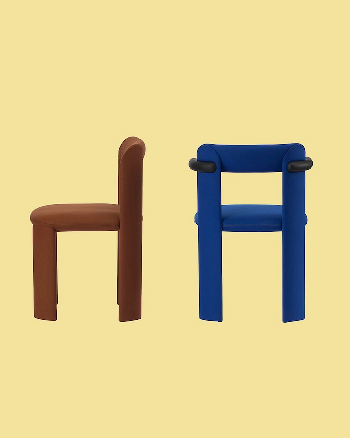 lying the flag for cobalt blue was the Miniform’s Amia chair designed by studio E-ggs. Padded and upholstered, the chair was "conceived like a sofa" say Miniforms, who also describe it as having a “piquant personality”. It does give off zesty vibes.