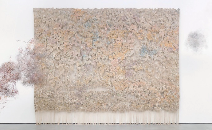 Igshaan’s tapestry titled Jaime- Lee, Byron, Dustin, Faroll, Lynette (2024).