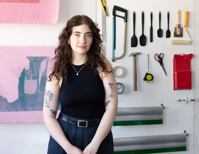 Nina Shapiro in her studio. She will be showing works at Unttiled Art.