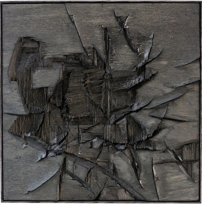 Lars Fichedick's Dark-Matter-Xll-2023-Mixed-media-on-wood will show at Ecletica Contemporary.