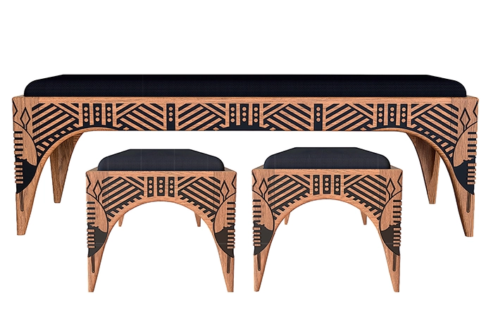 Swati 3-seater bench – the side view reveals the detailing.