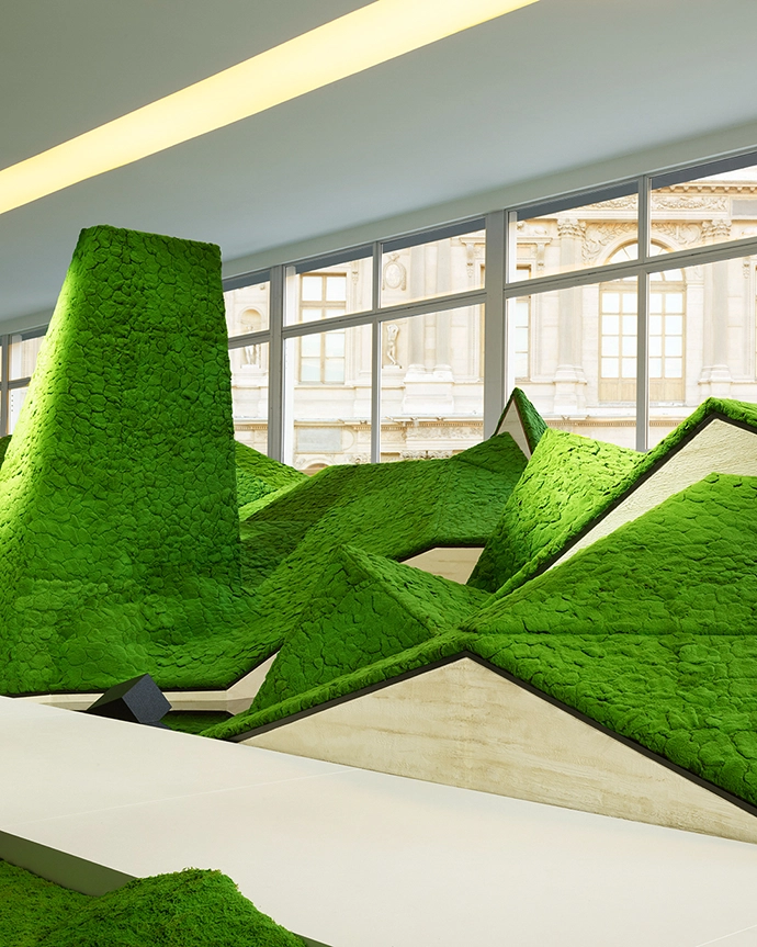 Models moved through set designer Jeremy Hindle’s futuristic ecosystem of abstract prisms and pyramids.