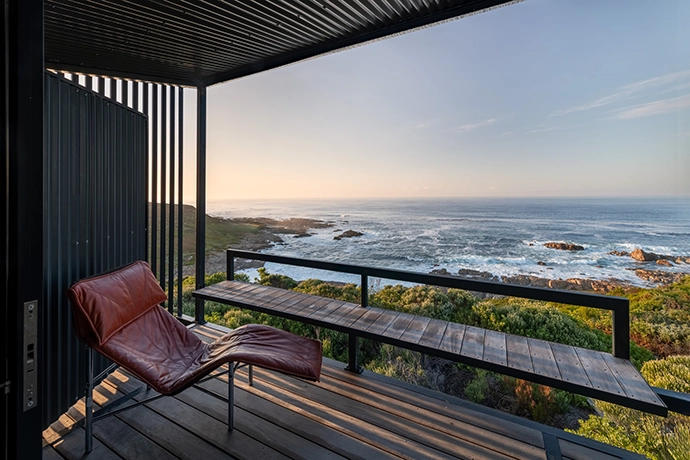 The bedroom patio, with a built-in bench that’s perfect for early morning meditation.