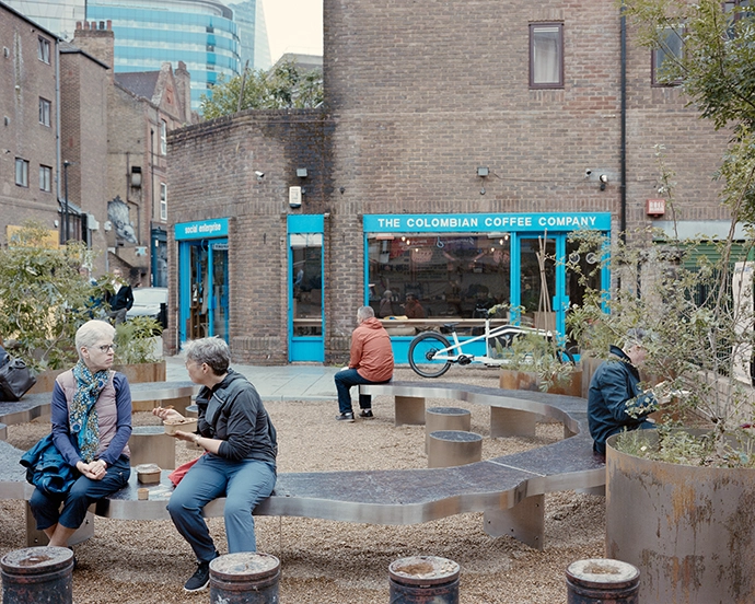 Macchiato circular seating pocket park by OUT Architecture on Petticoat Lane, London Festival of Architecture 2026