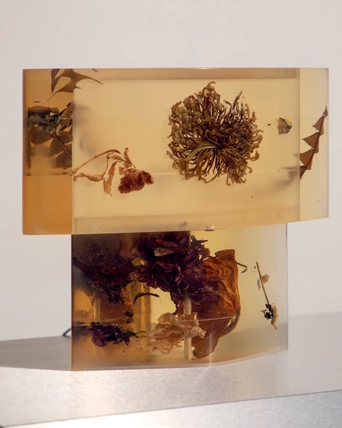 Marcin’s resins come in many colours, like this amber table lamp.