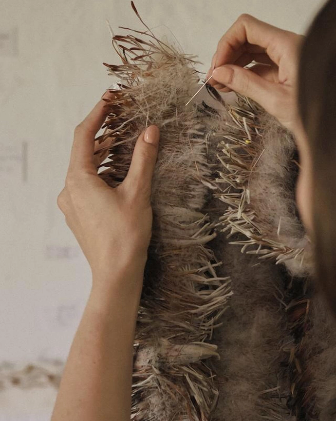 ‘Unmade I’ by Nina Kruger - Dry Felting Protea Fibres, Alpaca Fleece & Polyester Netting.