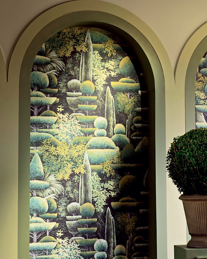 Manicured trees inspired Les Topiaires, while ornamental planting beds were the starting point for Parterre. Pierre Frey is stocked and distributed exclusively by Mavromac & Gatehouse.