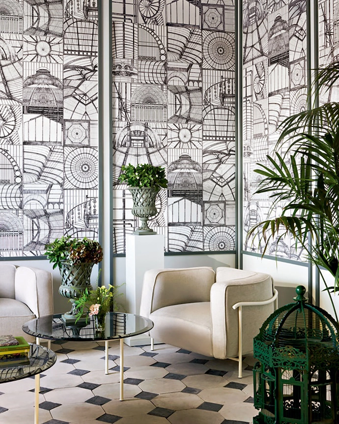 Sous la Verrière offers an architectural interpretation of greenhouses and glass pavilions.