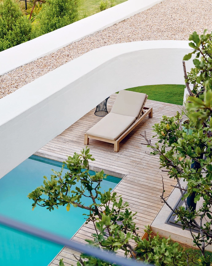 A peek at the pool deck via the rooftop bar.