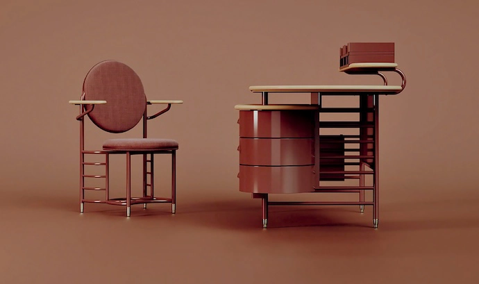 Frank Lloyd Wright’s Racine Collection by Steelcase is a modern reinterpretation of the original furniture designs created in 1939.